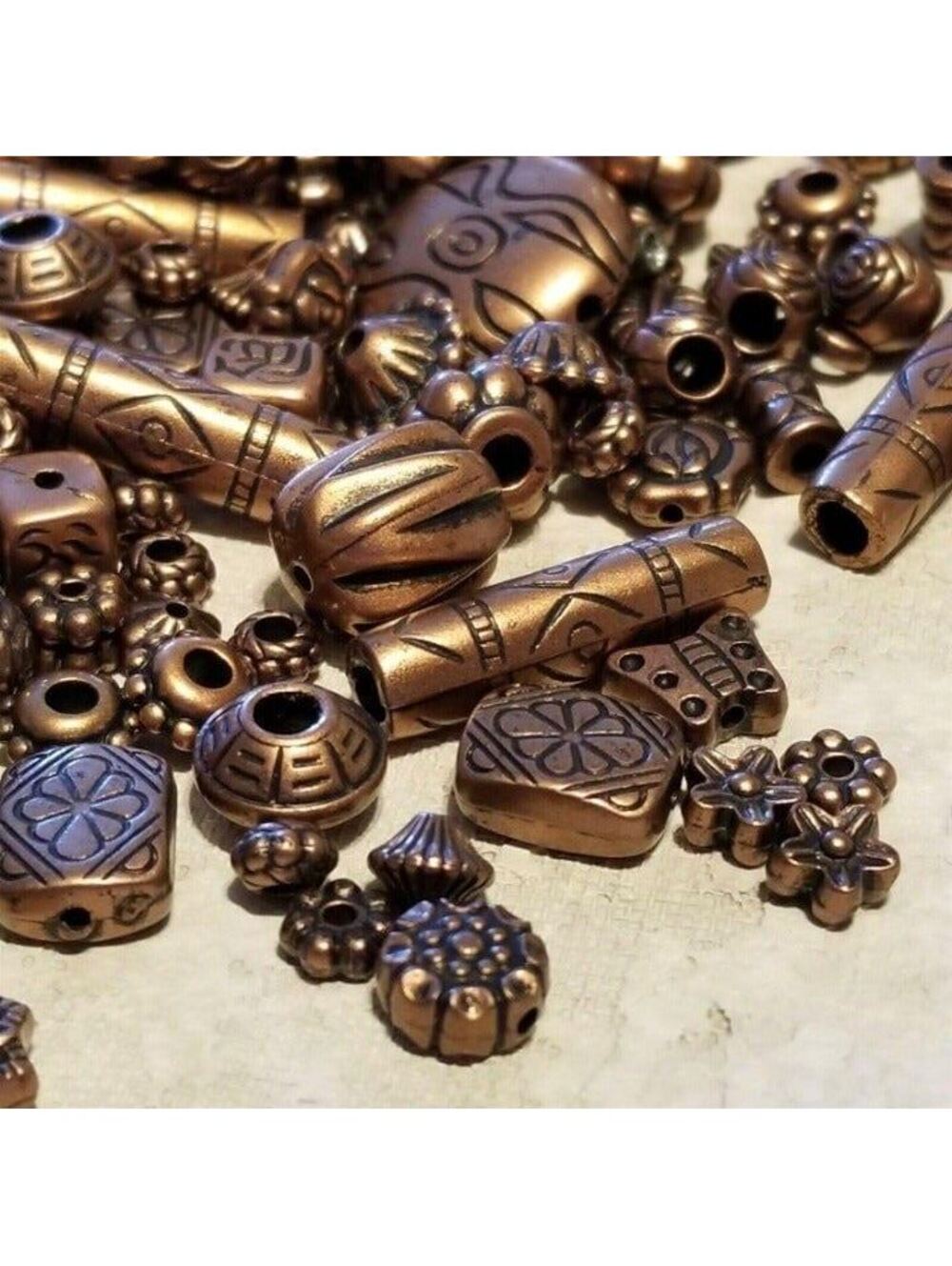 100 Carved Copper Acrylic Beads Mix